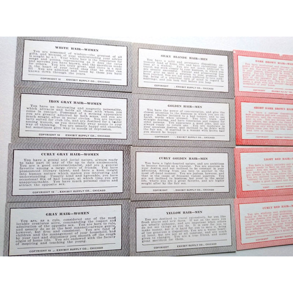 16 Horoscope Fortune Teller Penny Arcade Game Machine Cards Exhibit Hair Color - Picture 2 of 5